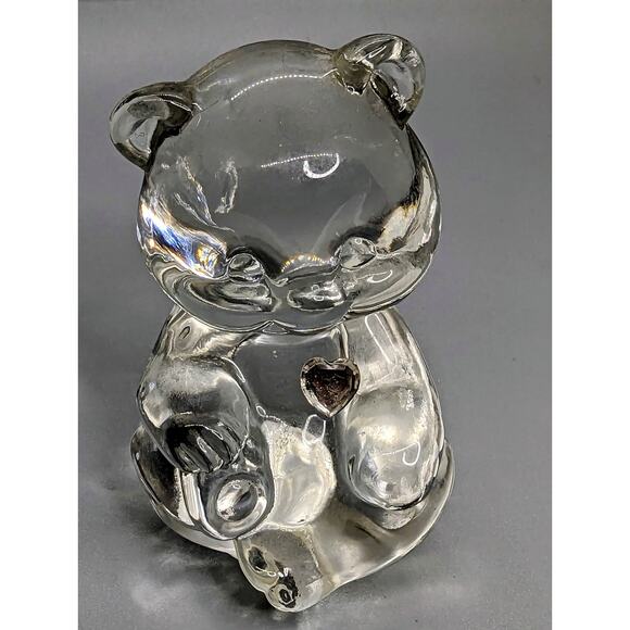 Fenton Art 4in Teddy Bear Crystal Clear Glass Figurine Paperweight Vintage - Picture 7 of 7